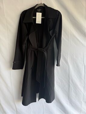 Athleta Stellar Trench Coat Black Belted Stretch Women’s Large NWT